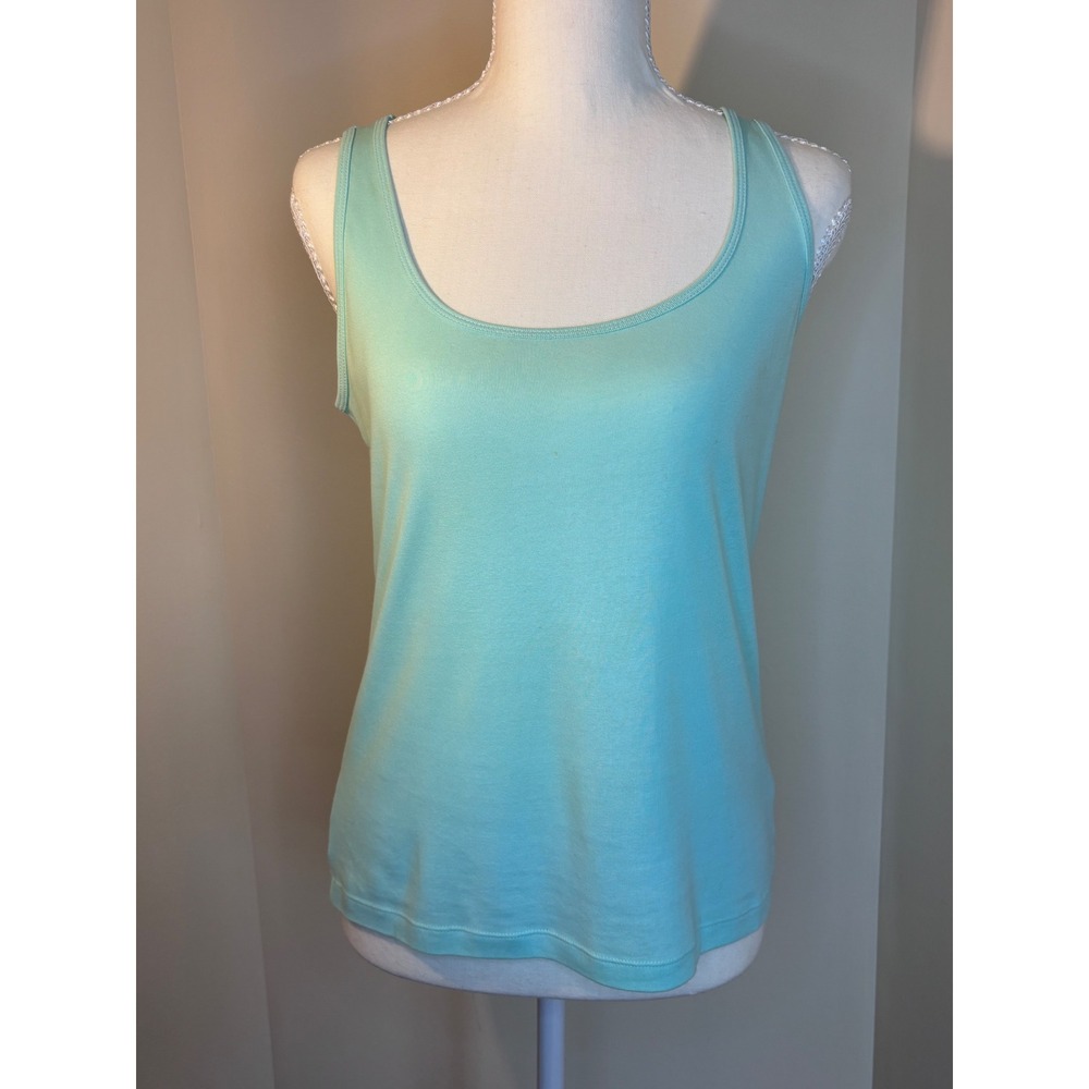 Talbots Petites Womens Small Aqua Blue 100% Pima Cotton Scoop Neck Tank Top